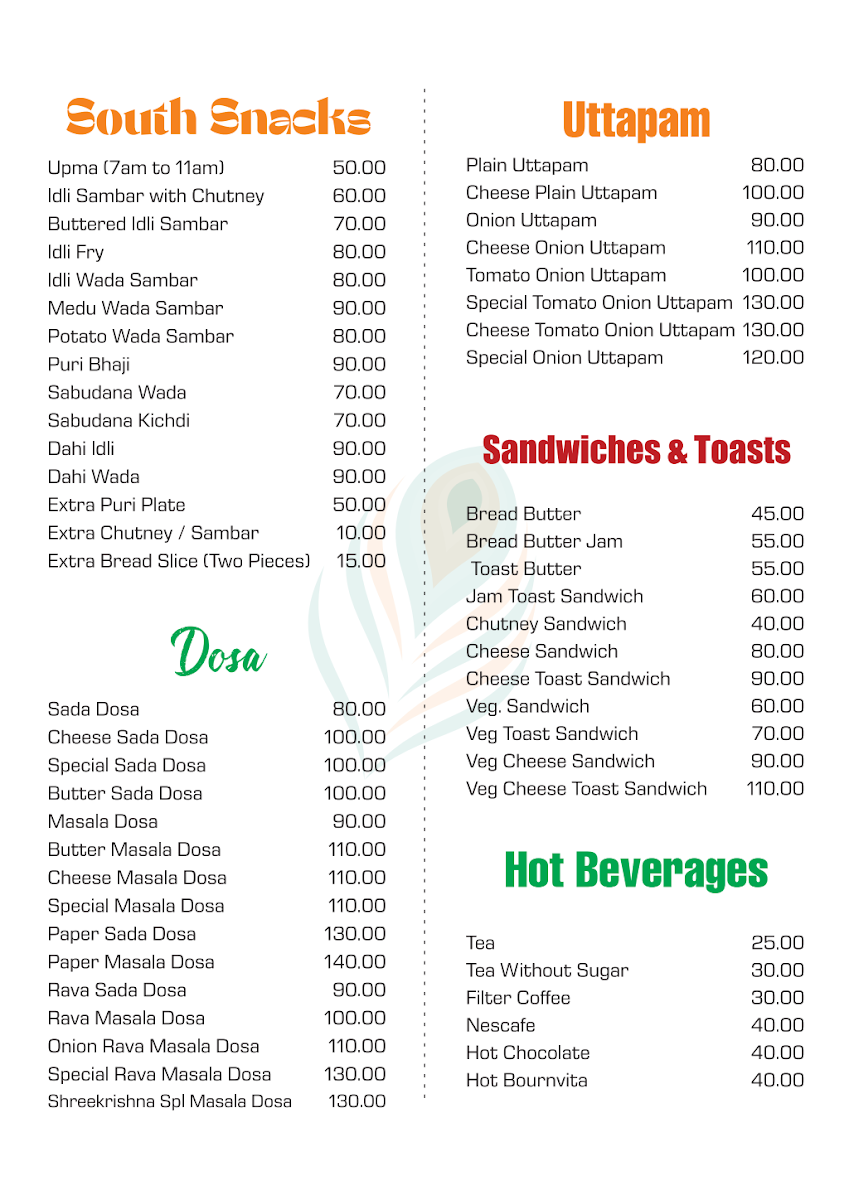 Menu Shree Krishna Palace-2