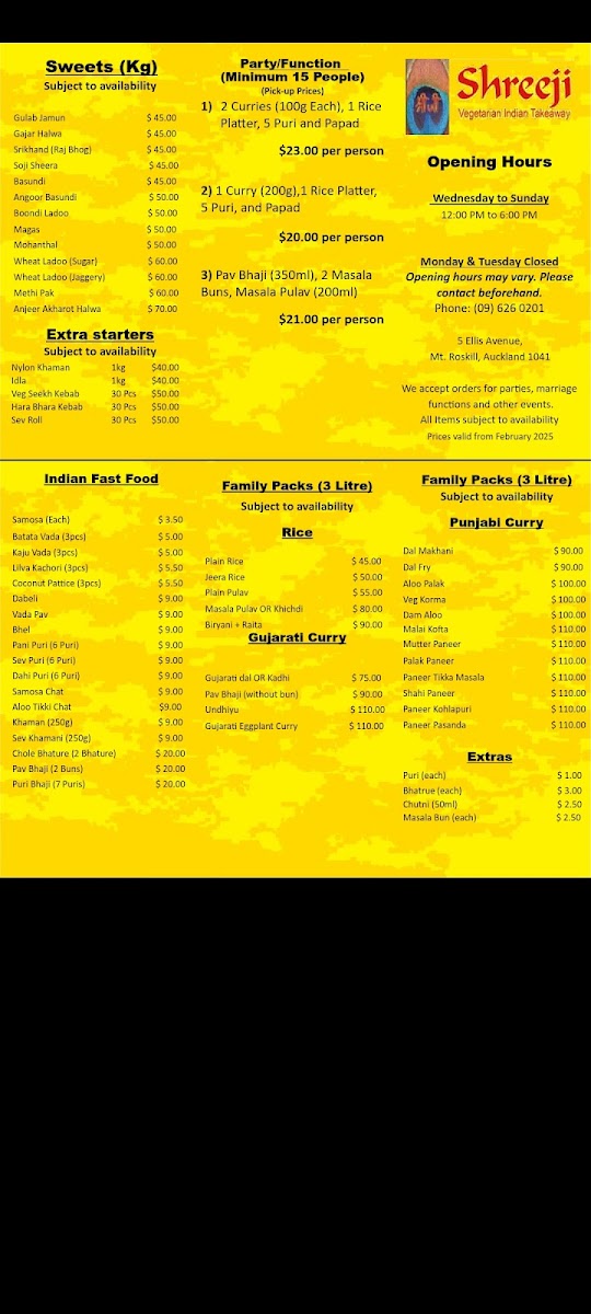 Menu Shreeji Indian Vegetarian Takeways-1