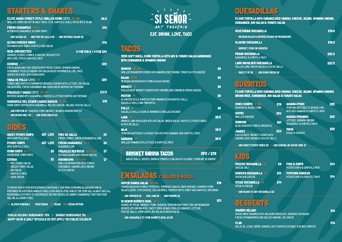 Menu Si Senor Art Taqueria (Balaclava)-1