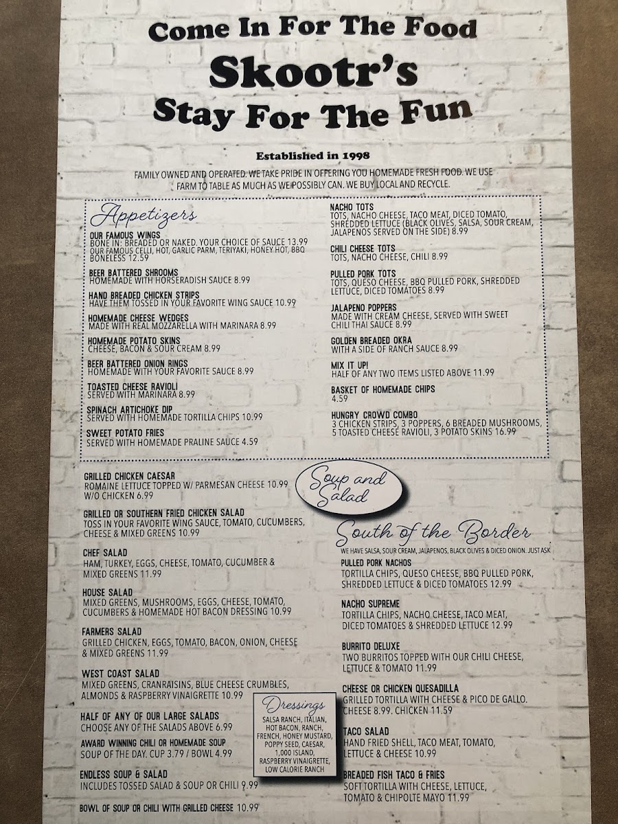 Menu Skootr's Restaurant & Bar-1