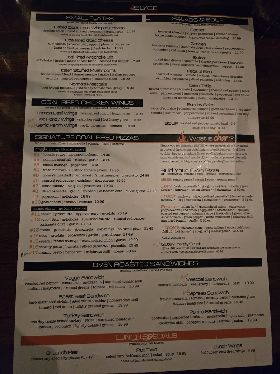 Menu Slyce Coal-Fired Pizza Company-1
