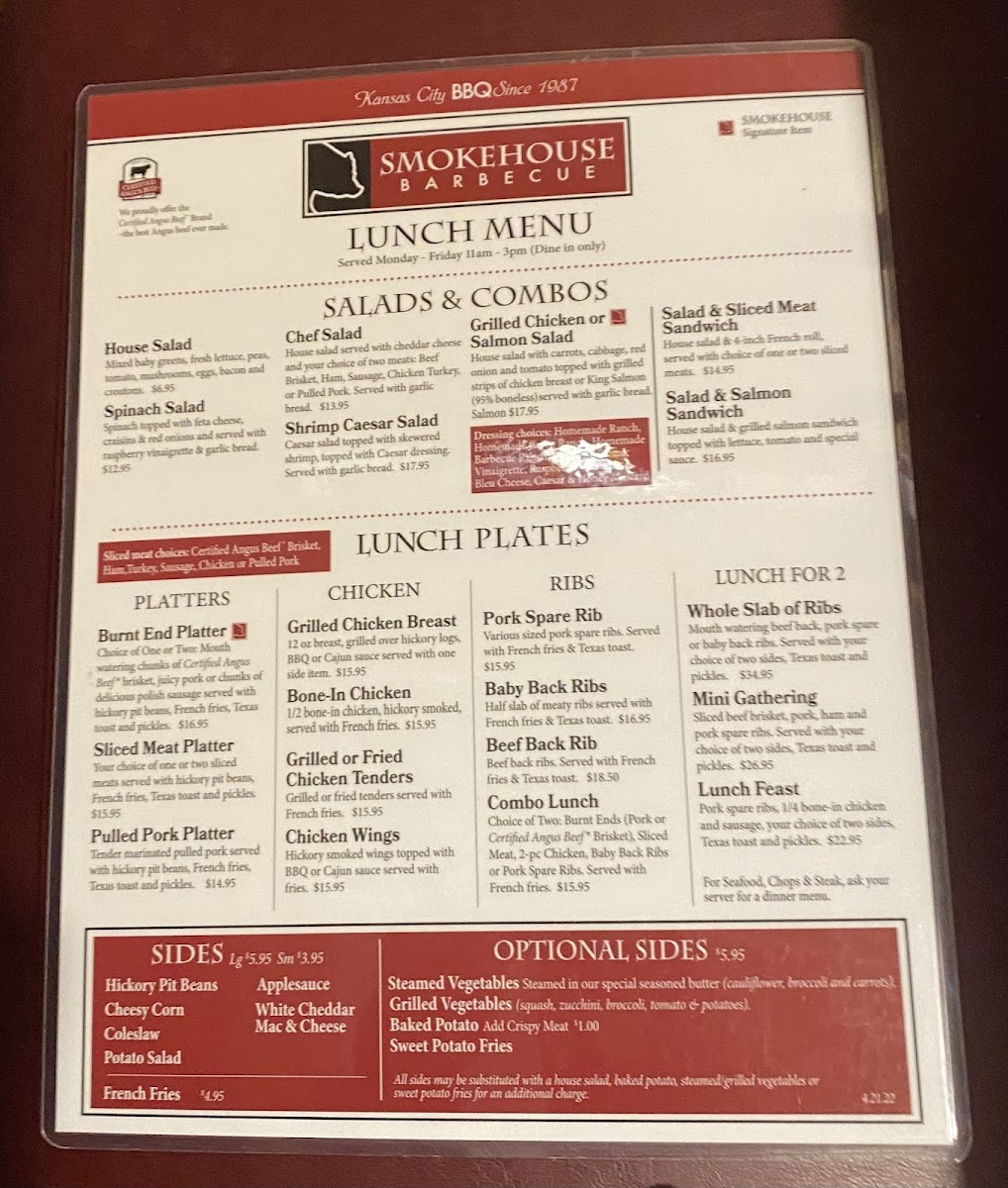 Menu Smokehouse Barbecue-Gladstone Mo-1