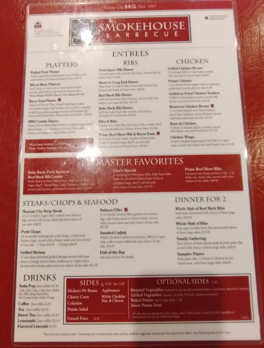 Menu Smokehouse Barbecue-Gladstone Mo-3
