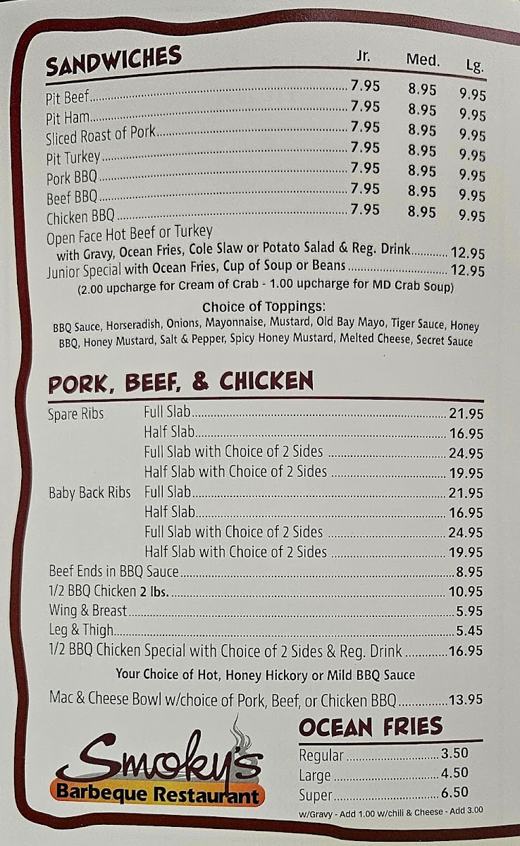 Menu Smoky's Bbq-1