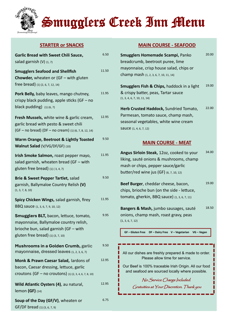 Menu Smugglers Creek Inn-1