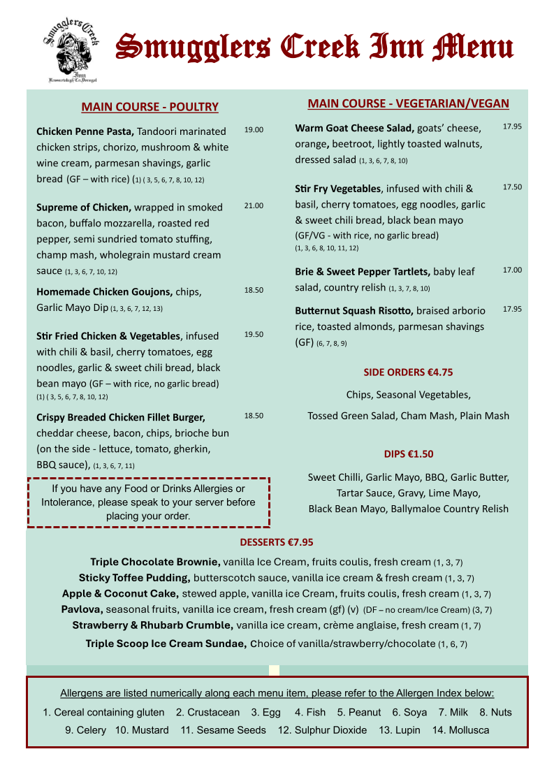 Menu Smugglers Creek Inn-2