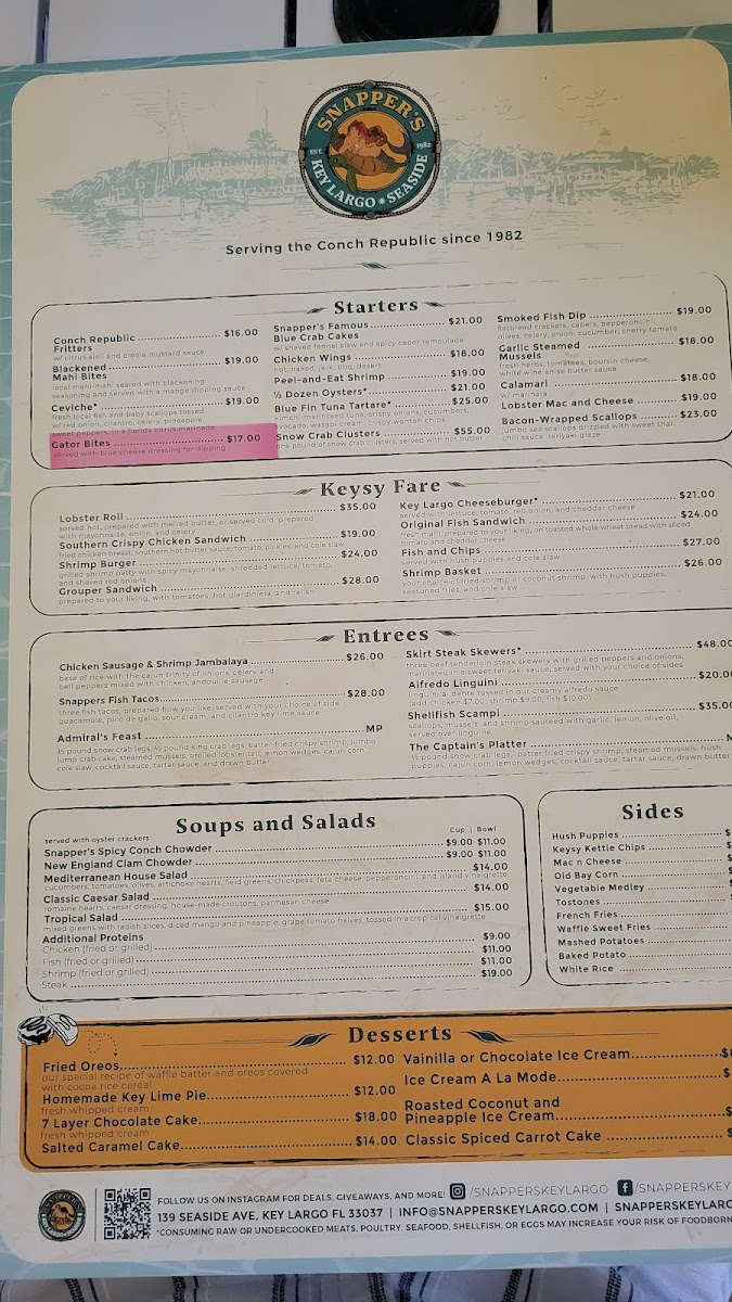 Menu Snappers Oceanfront Restaurant & Bar-1