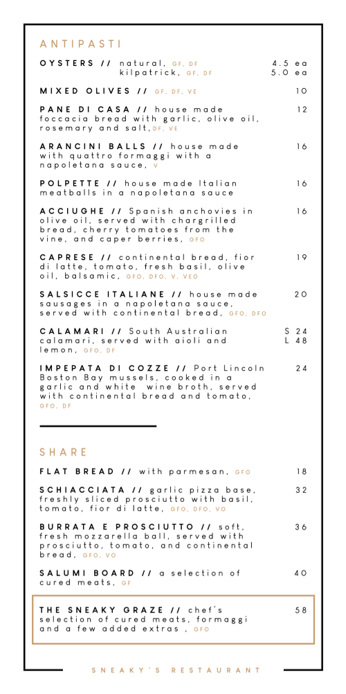 Menu Sneaky's Restaurant-1