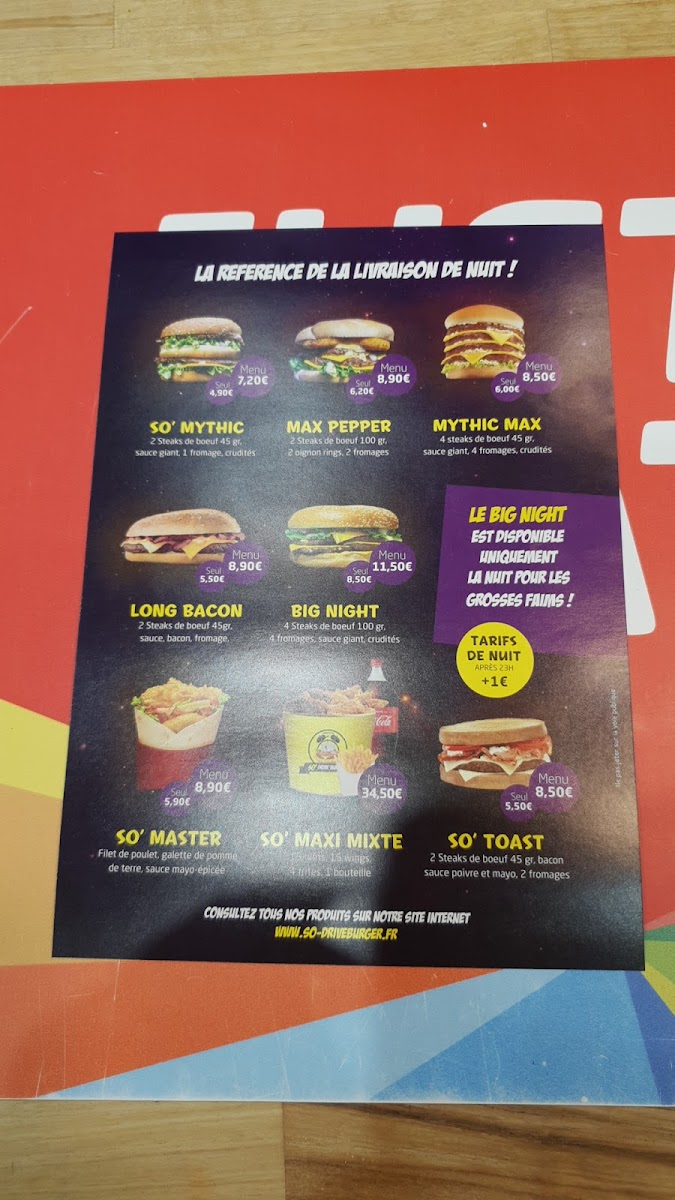 Menu So Drive Burger Marcq En Baroeul-8