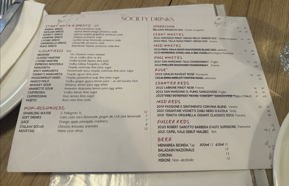 Menu Society Pizza Bar, Bondi Beach-1