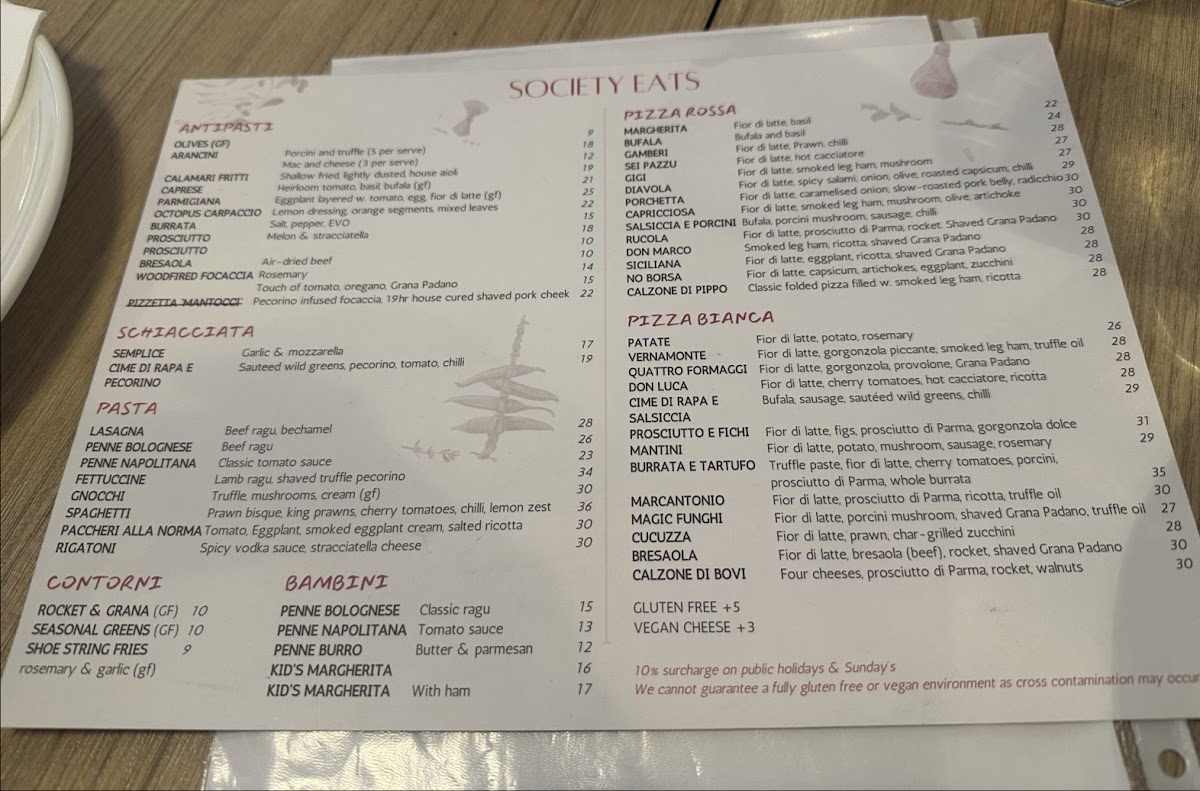 Menu Society Pizza Bar, Bondi Beach-2