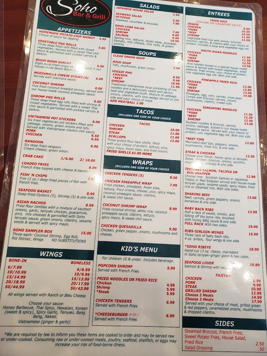 Menu Soho Bar & Grill-10
