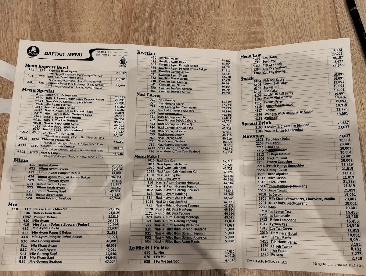 Menu Solaria - Mal Ciputra Semarang-1