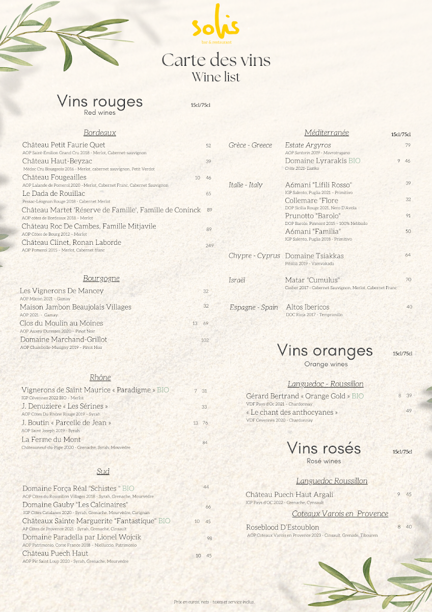 Menu Solis Bar & Restaurant Méditerranéen-1