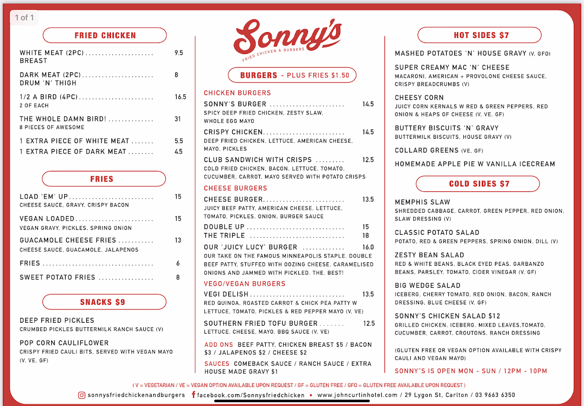 Menu Sonnys Fried Chicken & Burgers-1