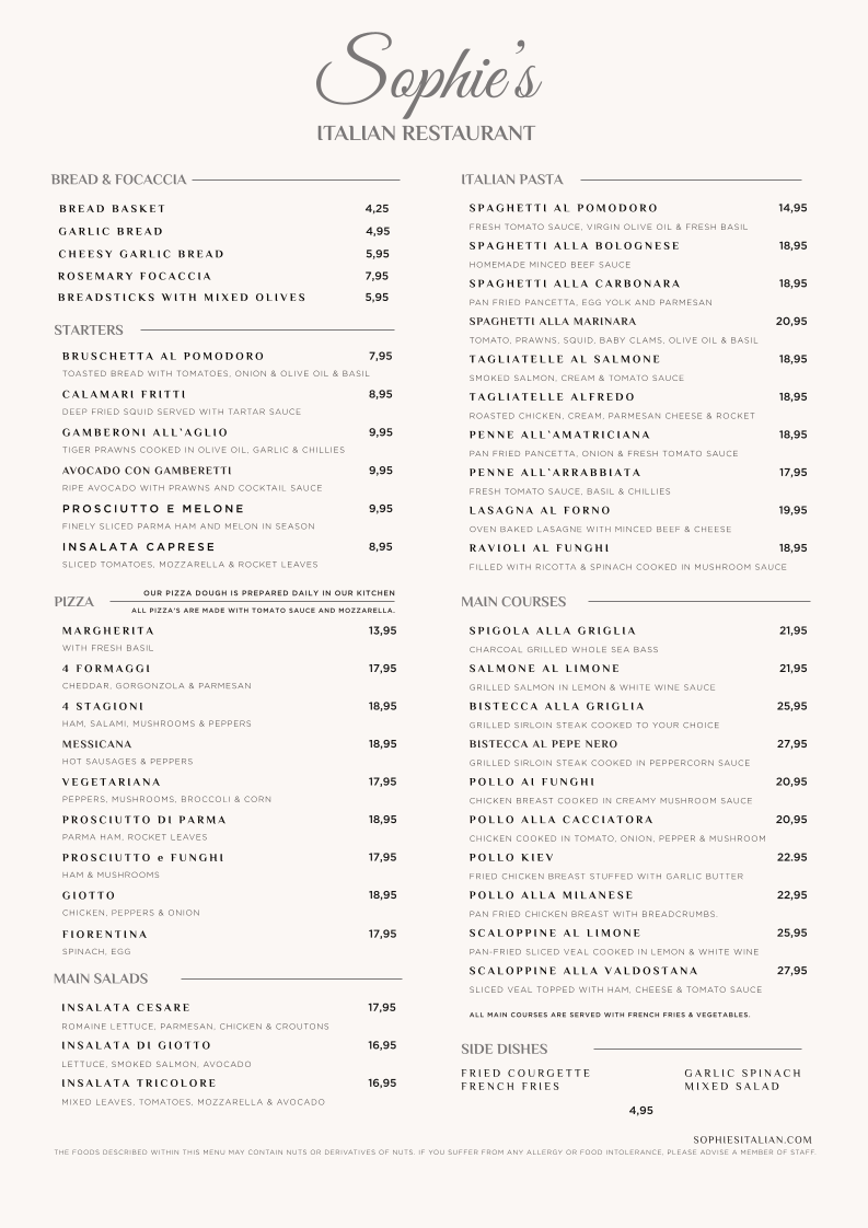 Menu Sophie’S Italian Restaurant & Pizza-1