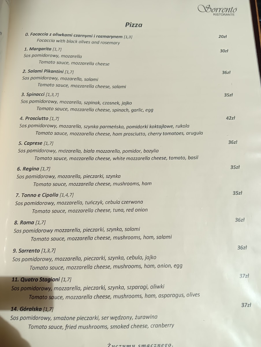 Menu „Sorrento Ristorante”-1