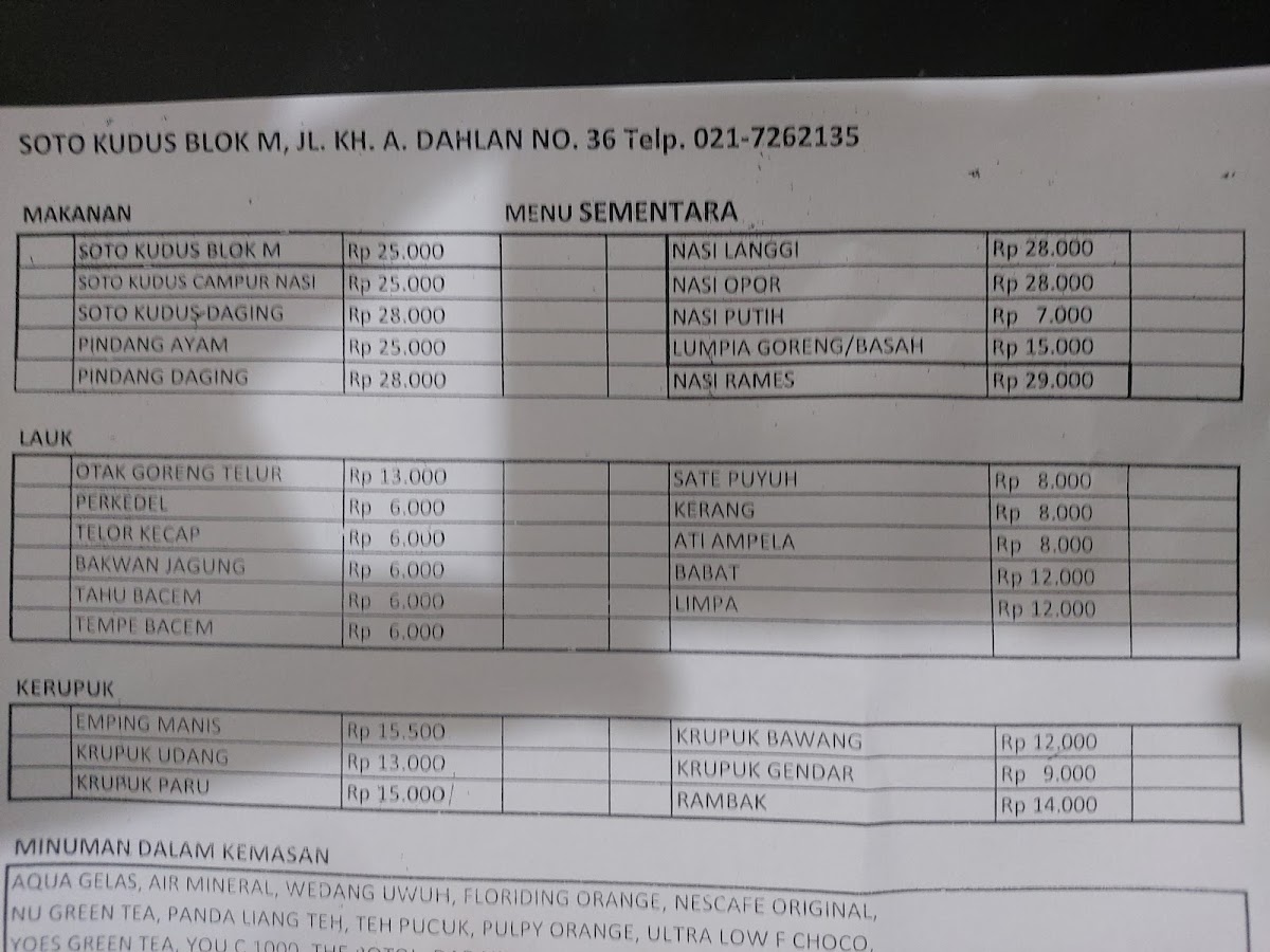 Menu Soto Kudus Blok M-10