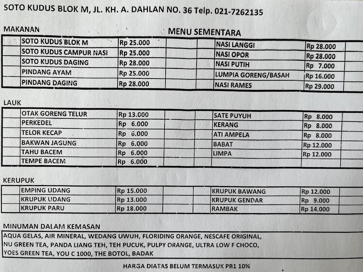 Menu Soto Kudus Blok M-5