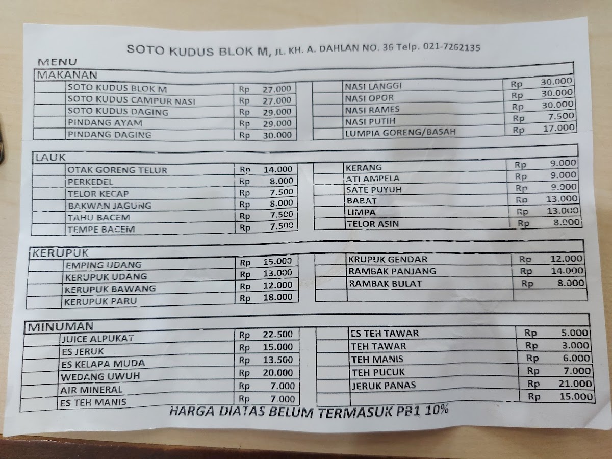 Menu Soto Kudus Blok M-6