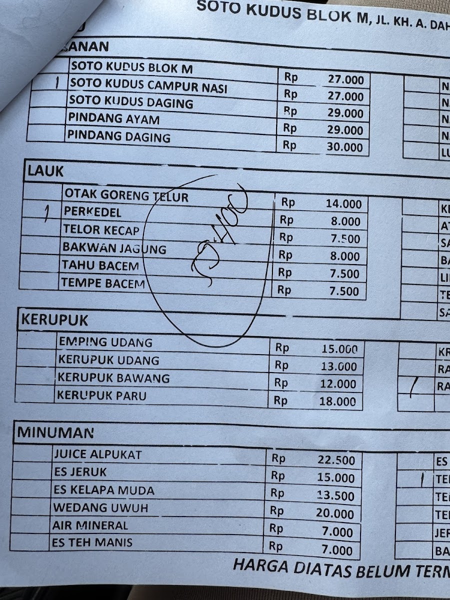 Menu Soto Kudus Blok M-7