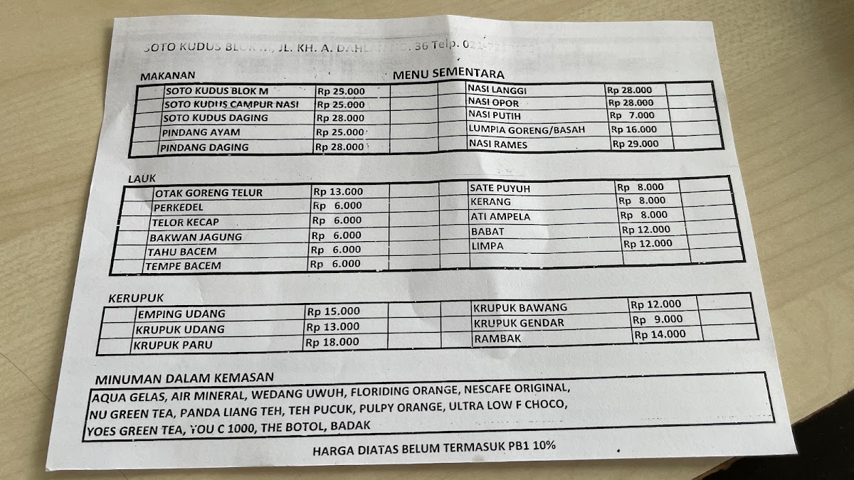 Menu Soto Kudus Blok M-8