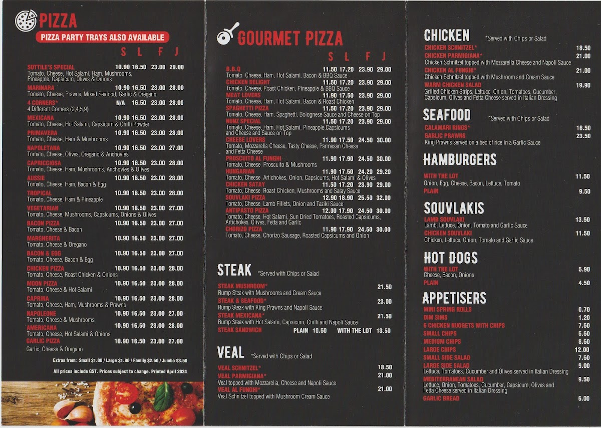 Menu Sottile's Pizza Werribee-1