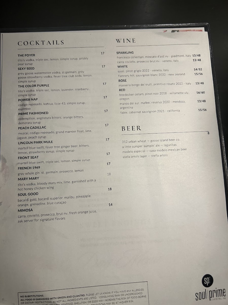 Menu Soul Prime-7