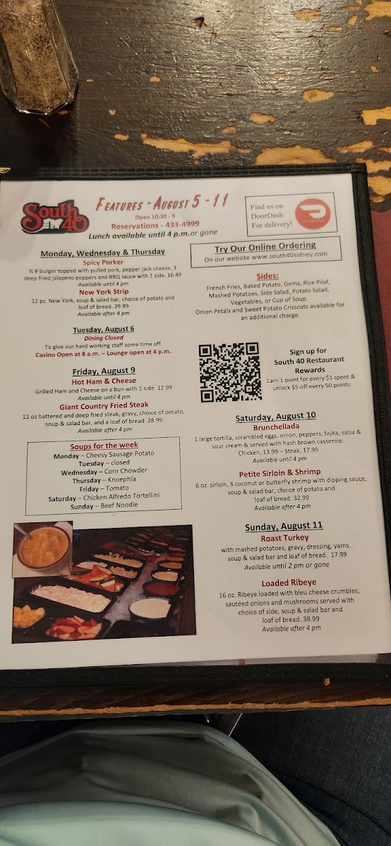 Menu South 40 Restaurant, Lounge & Casino-1