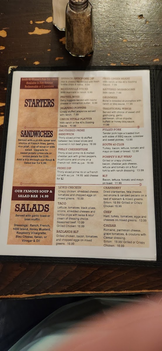 Menu South 40 Restaurant, Lounge & Casino-2