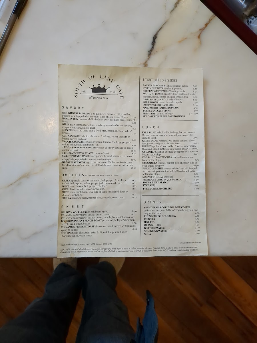 Menu South Of Lane-1