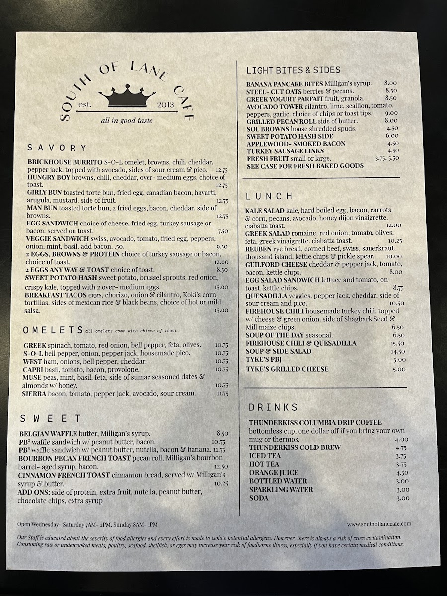 Menu South Of Lane-2
