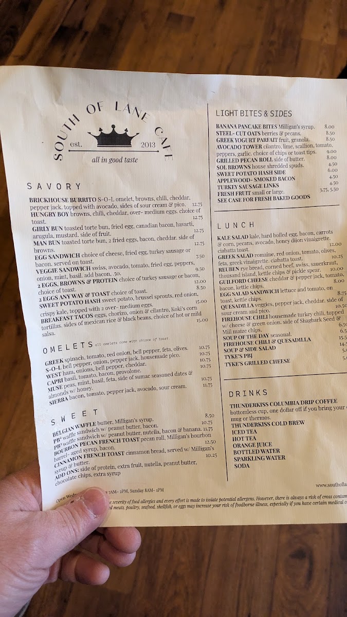 Menu South Of Lane-3