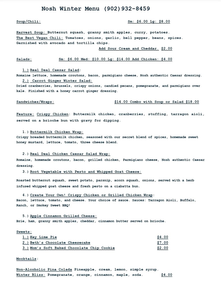 South Shore Homestyle Nosh Menu-1