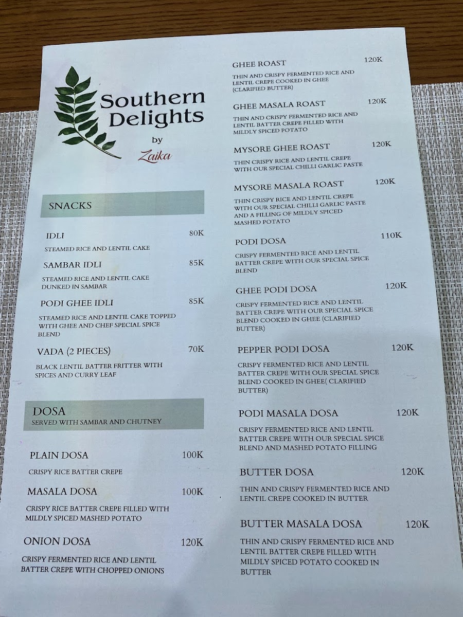 Menu Southern Delights - Pure Vegetarian South Indian-7
