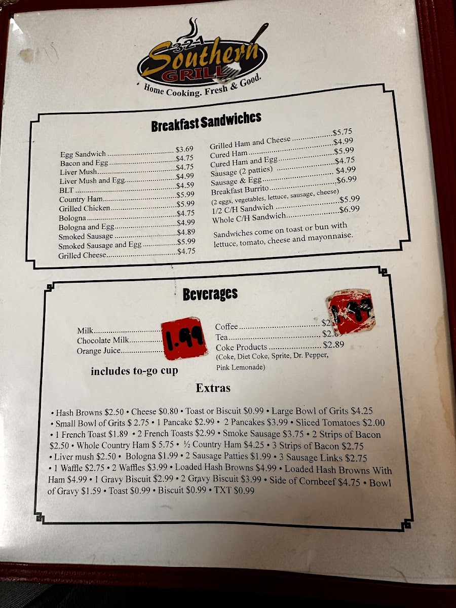 Menu Southern Grill 321-2