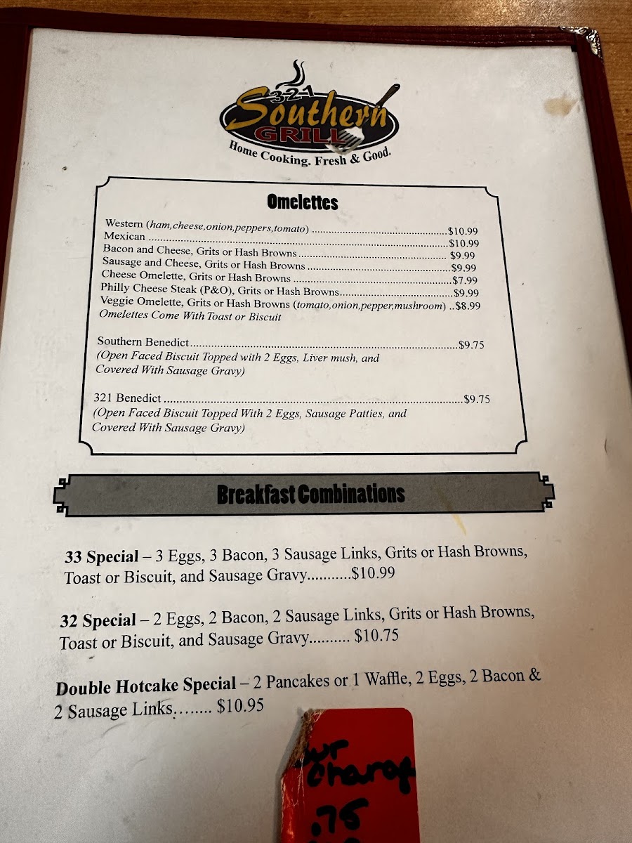 Menu Southern Grill 321-3