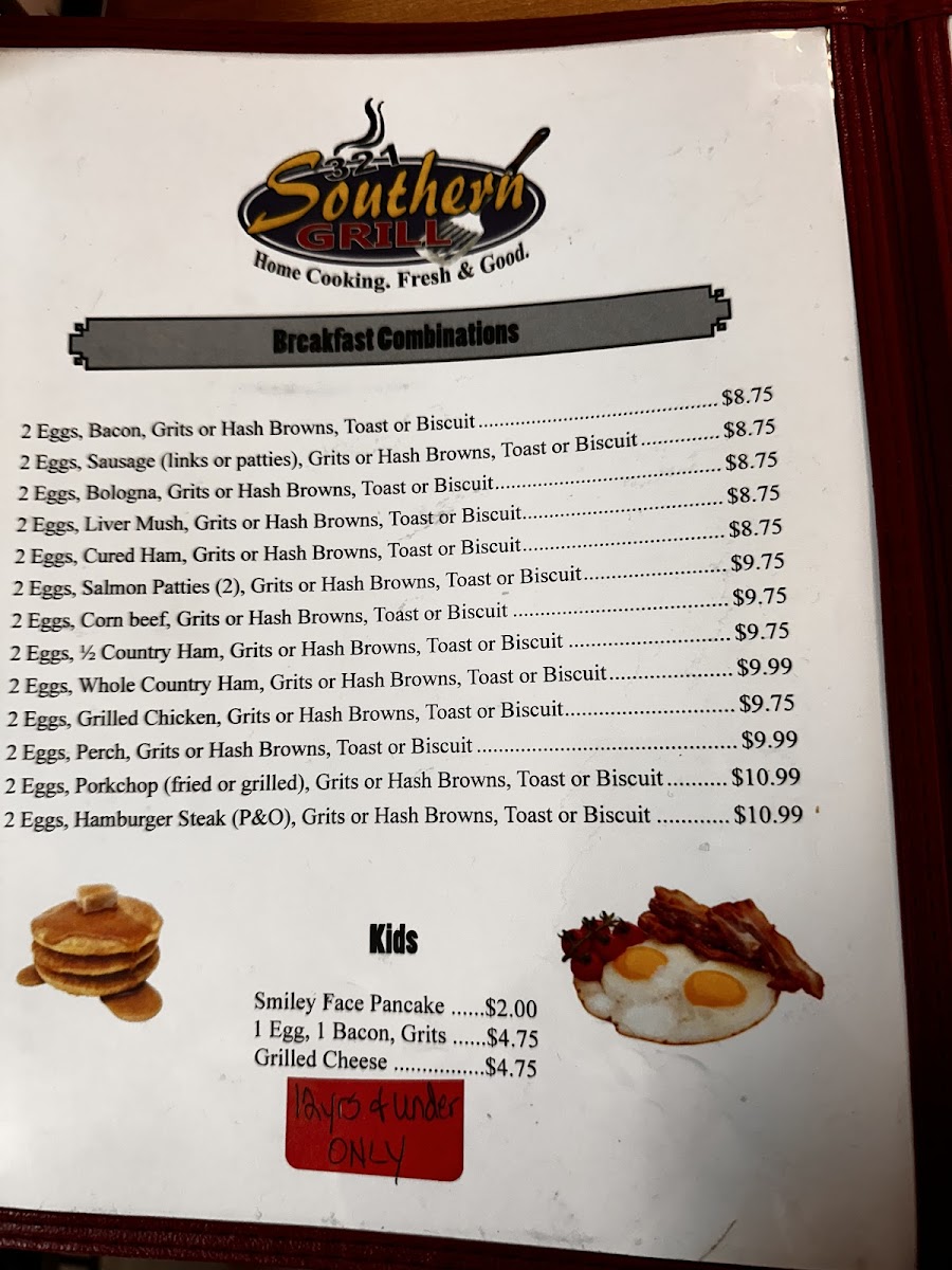 Menu Southern Grill 321-4
