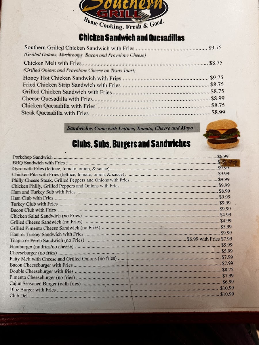 Menu Southern Grill 321-5