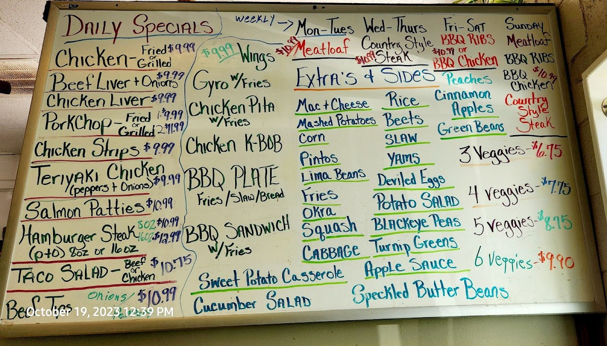 Menu Southern Grill 321-6