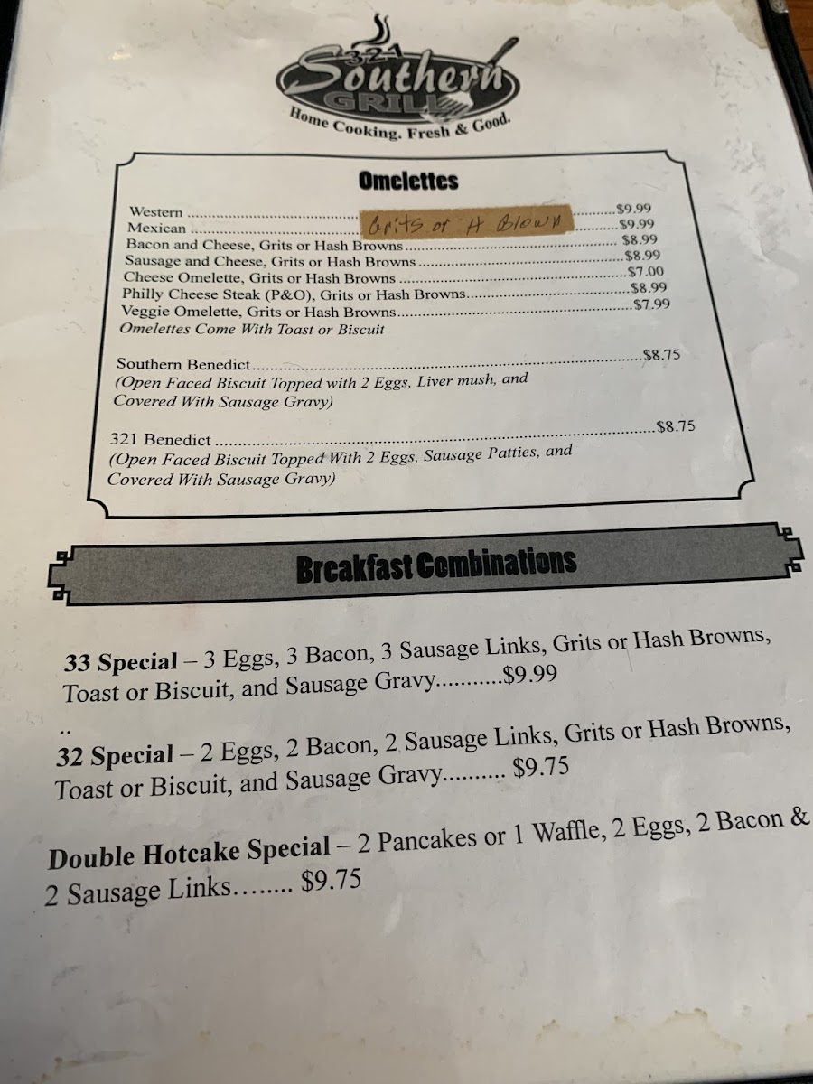Menu Southern Grill 321-7