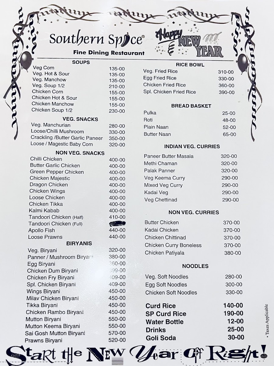 Menu Southern Spice Family Restaurant & Conference Halls-1