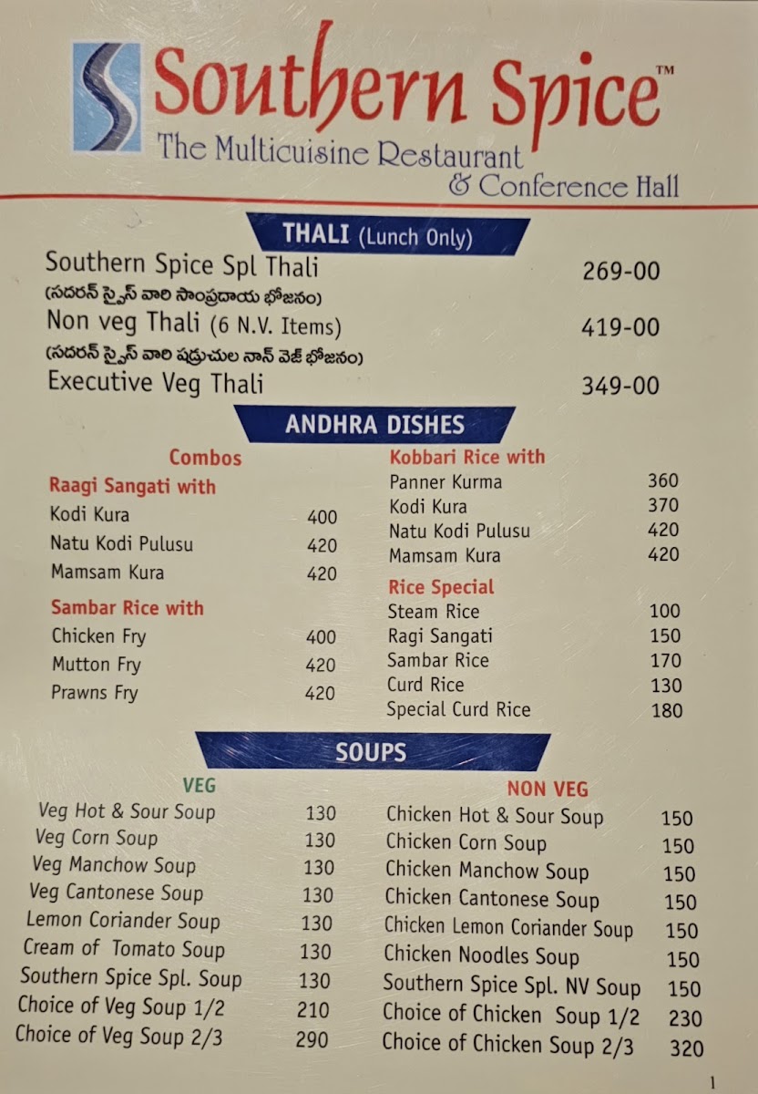 Menu Southern Spice Family Restaurant & Conference Halls-3