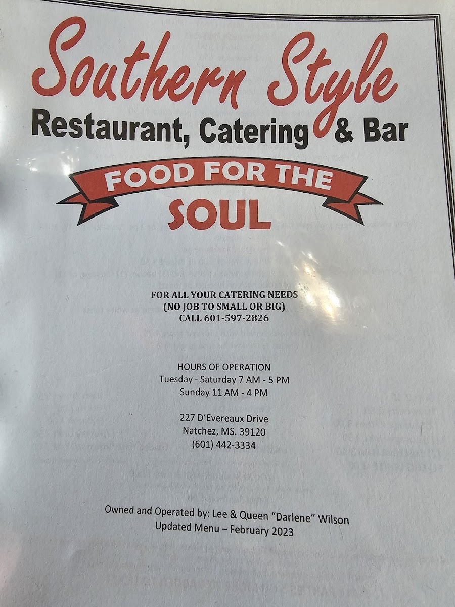 Menu Southern Style Restaurant & Catering-10