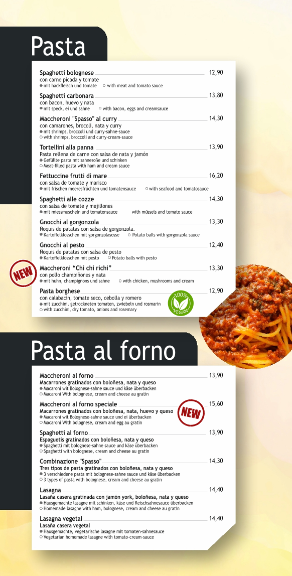 Menu Spasso Calpe | Restaurante Italiano - Pizzería-1
