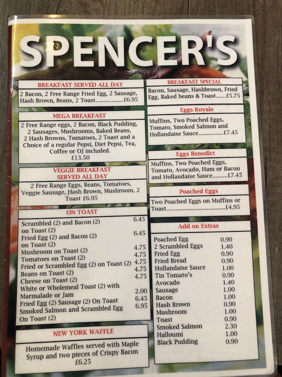 Menu Spencer's Cafe - Cheltenham-2