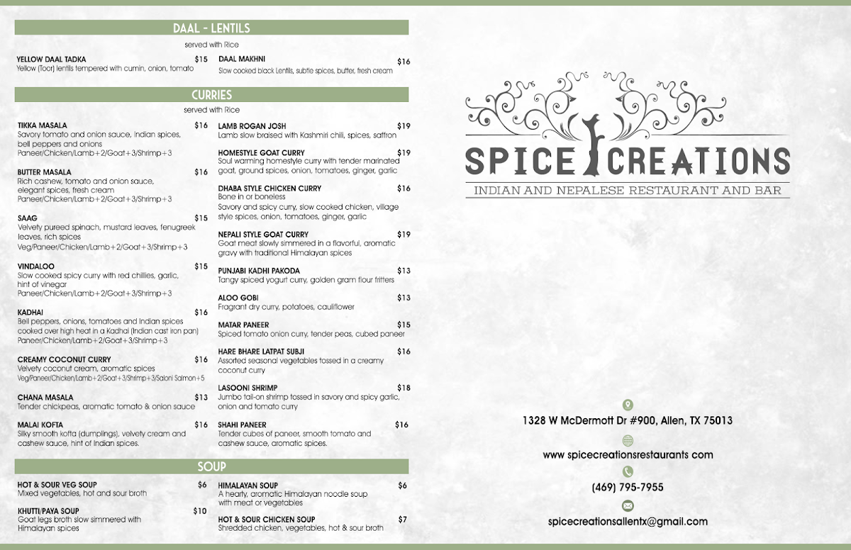 Menu Spice Creations Indian And Nepalese Restaurant-1