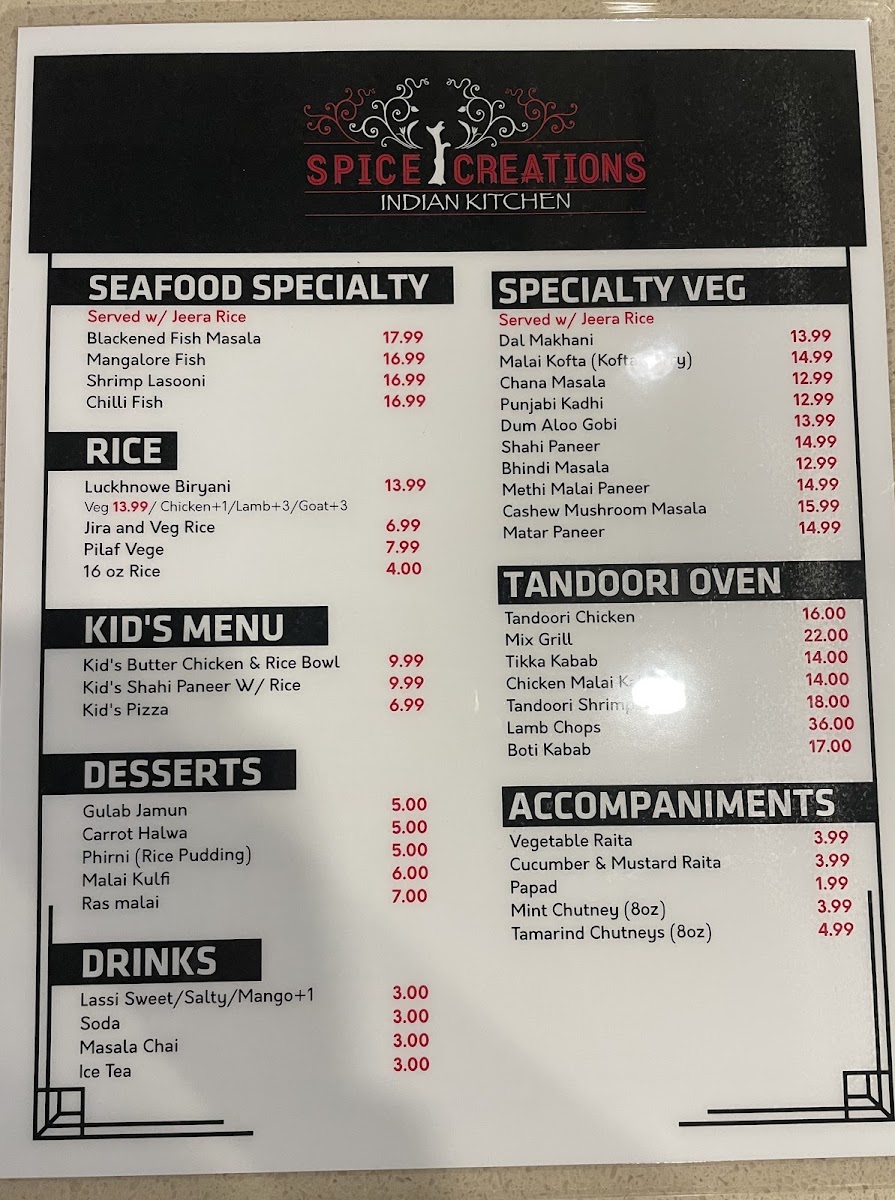 Menu Spice Creations Indian And Nepalese Restaurant-10