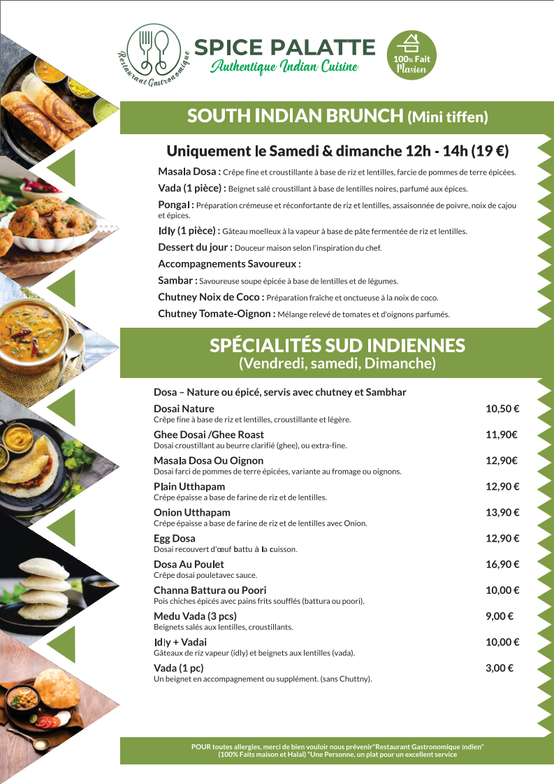 Menu Spice Palatte Restaurant Indien-1