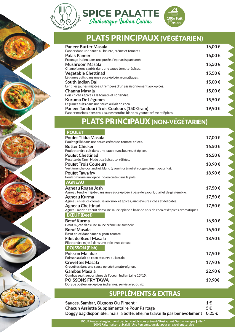 Menu Spice Palatte Restaurant Indien-2